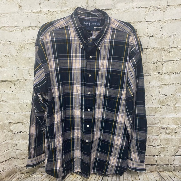 Ralph Lauren Blue Green Plaid Cotton Big Shirt Button Down - Picture 1 of 4